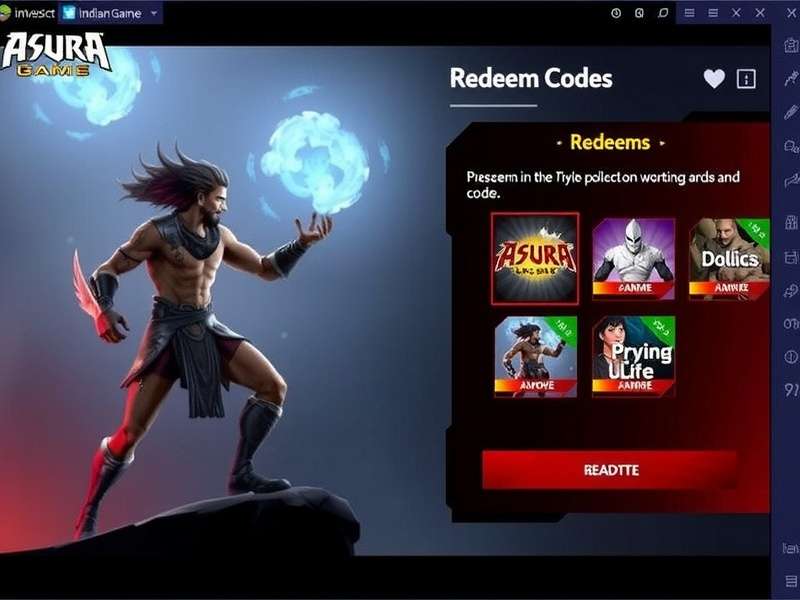 Asura गेम में कोड रिडीम करने का इंटरफेस