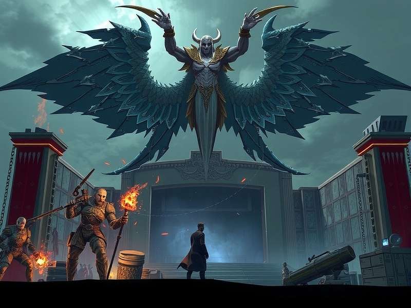 Epic fantasy digital art depicting a powerful Asura character in a glowing arena