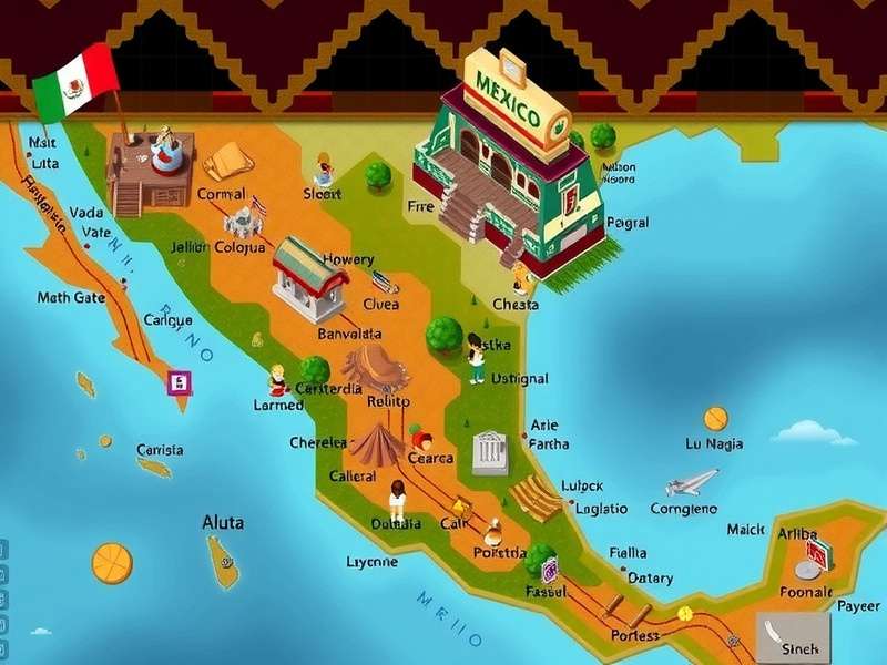 Concept art of Sura Mexico's vibrant desert and ancient ruins