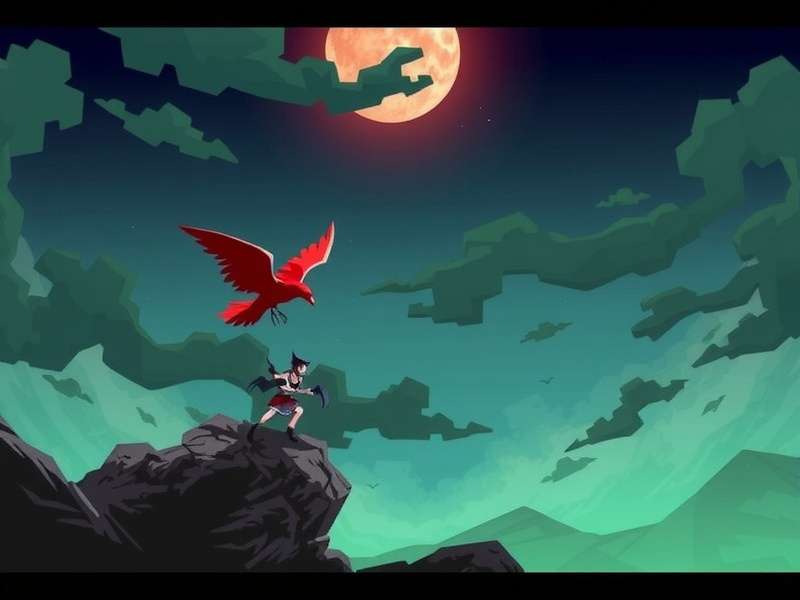 Concept art depicting the world of Asuria, with a towering Asura figure amidst a stormy, mythic landscape