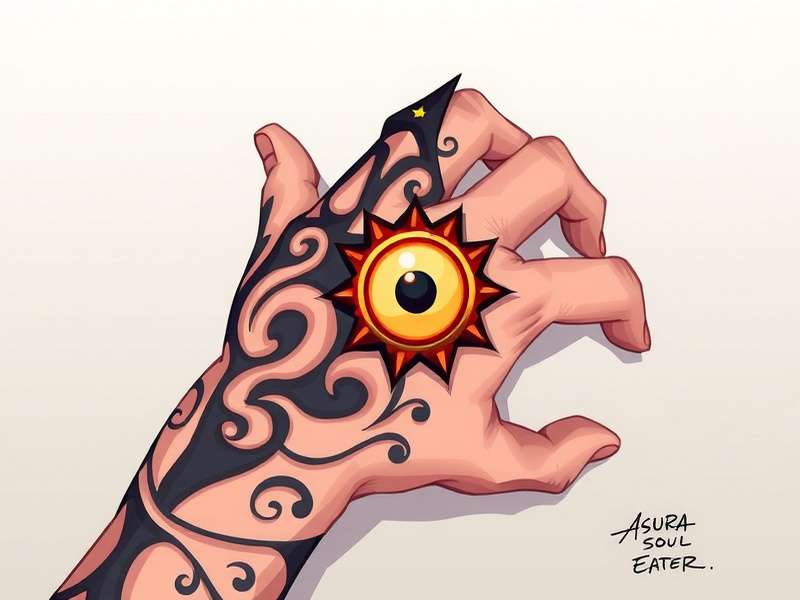 Asura Soul Eater Hand Tattoo — detailed close-up showing the Kishin mark with multiple eyes and swirling patterns